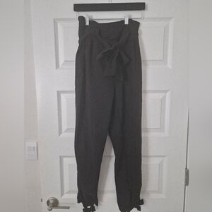 High-Waist Black Paperbag Tie-Waist Pants - Women